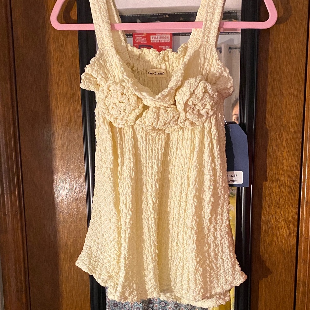 Anthropologie Cream Textured Tank Top